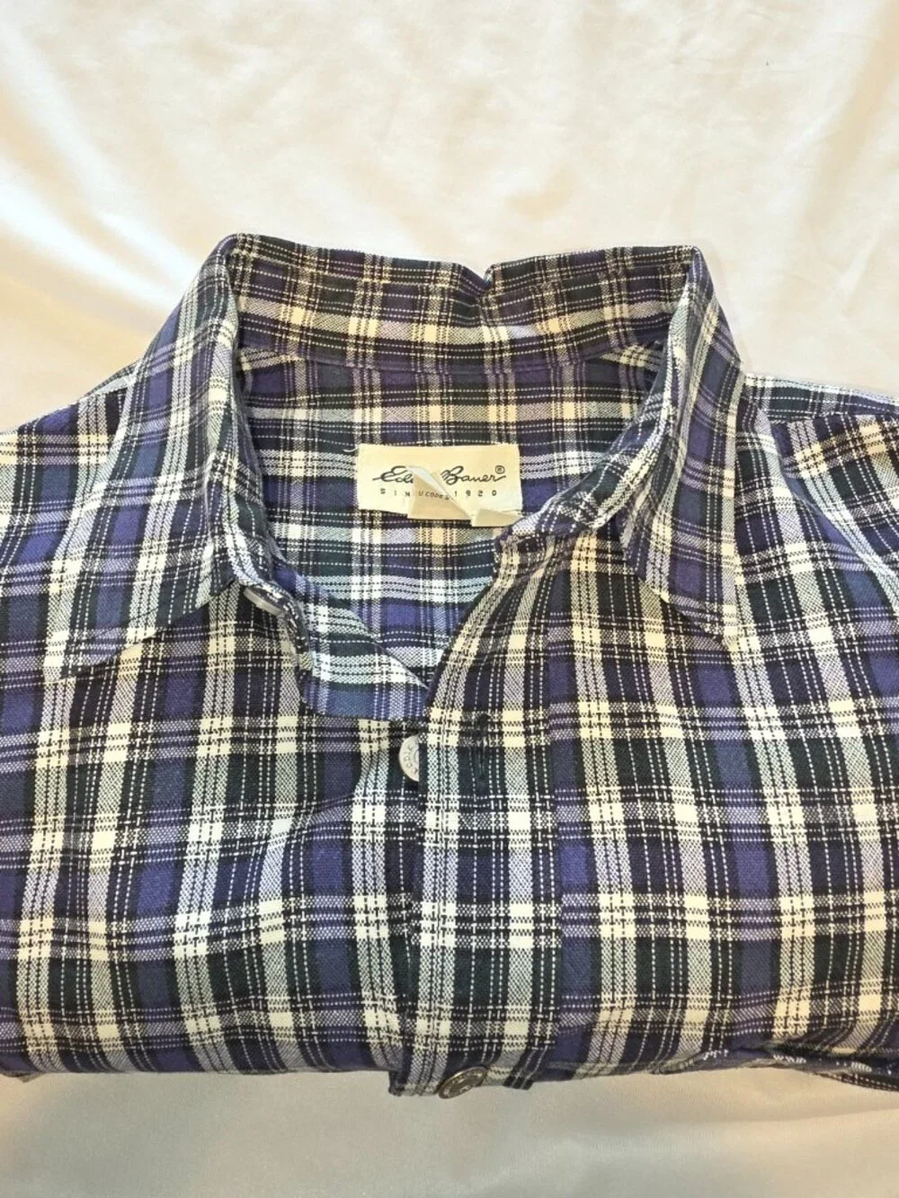 J. Crew Men's Button-Up Shirt Blue White Plaid Long Sleeve Linen Spread Collar L